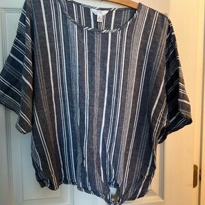 Gray-Blue and White Stripped Top / Side key hole tie at the Bottom (Work&Casual)